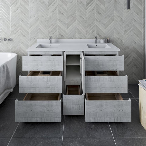 Image of Fresca Formosa 58" Rustic White Freestanding Double Sink Modern Bathroom Base Cabinet | FCB31-241224RWH-FC FCB31-241224RWH-FC