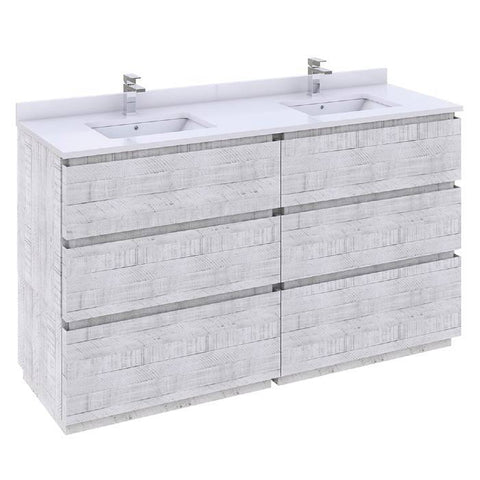 Image of Fresca Formosa 58" Rustic White Freestanding Double Sink Modern Bathroom Base Cabinet | FCB31-3030RWH-FC FCB31-3030RWH-FC