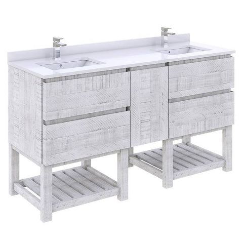 Image of Fresca Formosa 58" Rustic White Freestanding Open Bottom Double Sink Modern Bathroom Base Cabinet | FCB31-241224RWH-FS