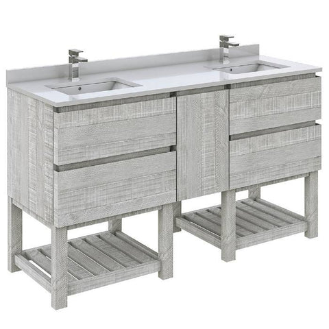 Image of Fresca Formosa 60" Ash Freestanding Open Bottom Double Sink Modern Bathroom Vanity | FCB31-241224ASH-FS-CWH-U FCB31-241224ASH-FS-CWH-U