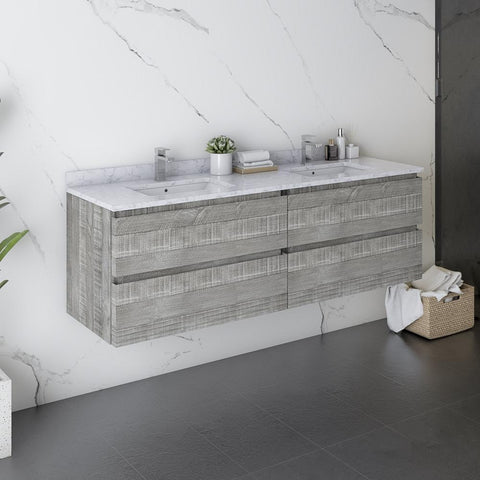 Image of Fresca Formosa 60" Ash Wall Hung Double Sink Modern Bathroom Vanity | FCB31-3030ASH-CWH-U FCB31-3030ASH-CWH-U