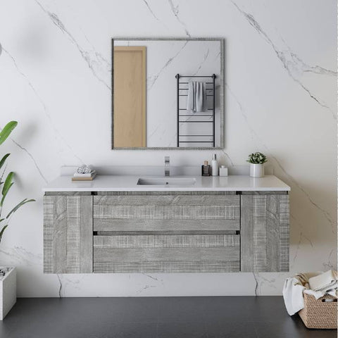 Image of Fresca Formosa 60" Ash Wall Hung Modern Bathroom Vanity | FCB31-123612ASH-CWH-U
