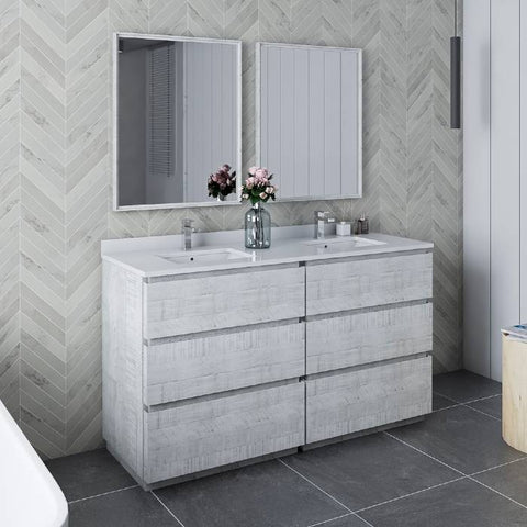 Image of Fresca Formosa 60" Rustic White Freestanding Double Sink Modern Bathroom Vanity | FCB31-3030RWH-FC-CWH-U