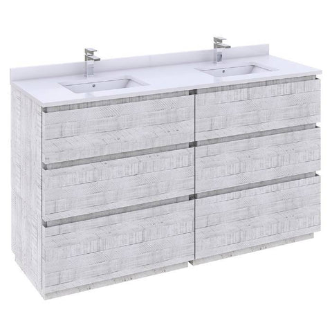 Image of Fresca Formosa 60" Rustic White Freestanding Double Sink Modern Bathroom Vanity | FCB31-3030RWH-FC-CWH-U