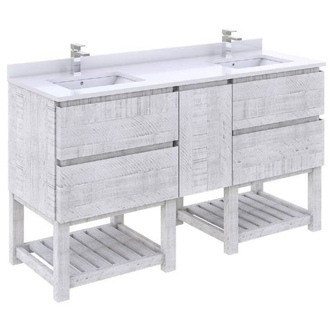 Image of Fresca Formosa 60" Rustic White Freestanding Open Bottom Double Sink Modern Bathroom Vanity | FCB31-241224RWH-FS-CWH-U FCB31-241224RWH-FS-CWH-U