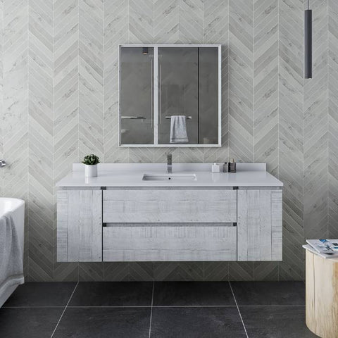 Image of Fresca Formosa 60" Rustic White Wall Hung Modern Bathroom Vanity | FCB31-123612RWH-CWH-U FCB31-123612RWH-CWH-U