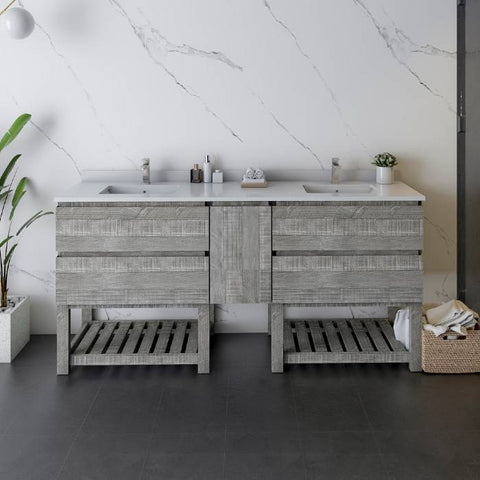 Image of Fresca Formosa 70" Ash Freestanding Open Bottom Double Sink Modern Bathroom Base Cabinet | FCB31-301230ASH-FS FCB31-301230ASH-FS