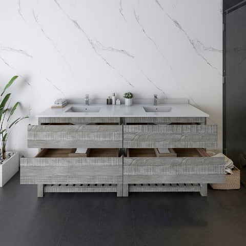 Image of Fresca Formosa 70" Ash Freestanding Open Bottom Double Sink Modern Bathroom Base Cabinet | FCB31-3636ASH-FS FCB31-3636ASH-FS