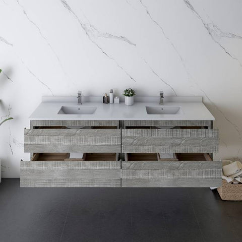 Image of Fresca Formosa 70" Ash Wall Hung Double Sink Modern Bathroom Base Cabinet | FCB31-3636ASH