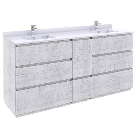 Image of Fresca Formosa 70" Rustic White Freestanding Double Sink Modern Bathroom Base Cabinet | FCB31-301230RWH-FC FCB31-301230RWH-FC