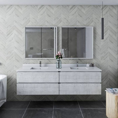 Image of Fresca Formosa 70" Rustic White Wall Hung Double Sink Modern Bathroom Base Cabinet | FCB31-3636RWH FCB31-3636RWH