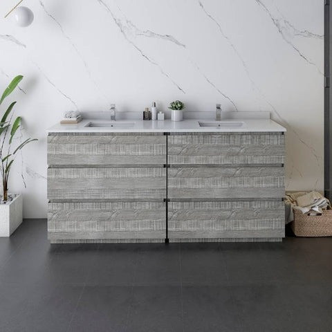 Image of Fresca Formosa 72" Ash Freestanding Double Sink Modern Bathroom Vanity | FCB31-3636ASH-FC-CWH-U FCB31-3636ASH-FC-CWH-U