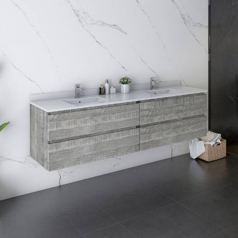 Image of Fresca Formosa 72" Ash Wall Hung Double Sink Modern Bathroom Vanity | FCB31-3636ASH-CWH-U FCB31-3636ASH-CWH-U