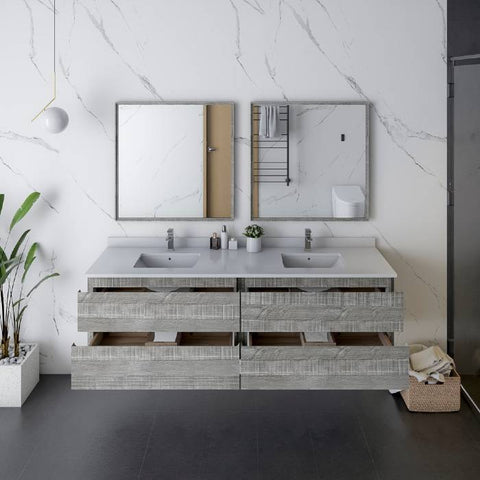 Image of Fresca Formosa 72" Ash Wall Hung Double Sink Modern Bathroom Vanity | FCB31-3636ASH-CWH-U FCB31-3636ASH-CWH-U