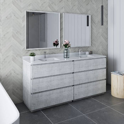 Image of Fresca Formosa 72" Rustic White Freestanding Double Sink Modern Bathroom Vanity | FCB31-3636RWH-FC-CWH-U FCB31-3636RWH-FC-CWH-U