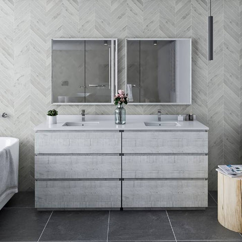 Image of Fresca Formosa 72" Rustic White Freestanding Double Sink Modern Bathroom Vanity | FCB31-3636RWH-FC-CWH-U FCB31-3636RWH-FC-CWH-U
