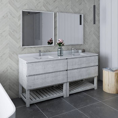 Image of Fresca Formosa 72" Rustic White Freestanding Double Sink Modern Bathroom Vanity | FCB31-3636RWH-FS-CWH-U FCB31-3636RWH-FS-CWH-U
