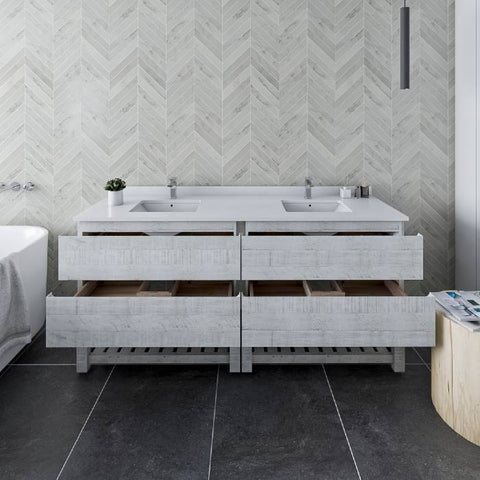 Image of Fresca Formosa 72" Rustic White Freestanding Double Sink Modern Bathroom Vanity | FCB31-3636RWH-FS-CWH-U FCB31-3636RWH-FS-CWH-U