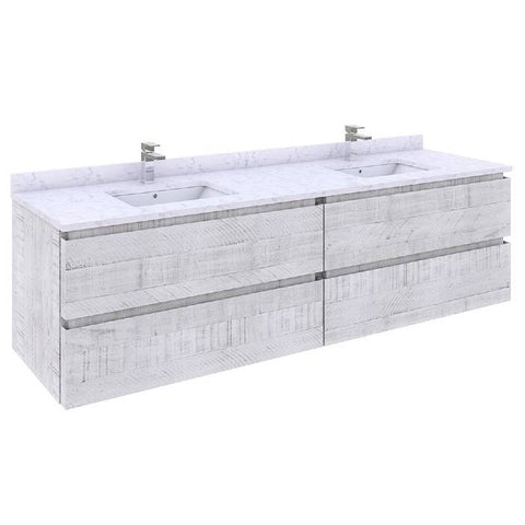 Image of Fresca Formosa 72" Rustic White Wall Hung Double Sink Modern Bathroom Vanity | FCB31-3636RWH-CWH-U FCB31-3636RWH-CWH-U