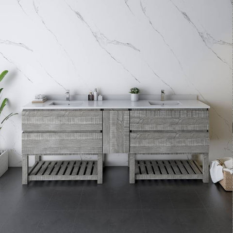 Image of Fresca Formosa 82" Ash Freestanding Open Bottom Double Sink Modern Bathroom Base Cabinet | FCB31-361236ASH-FS FCB31-361236ASH-FS