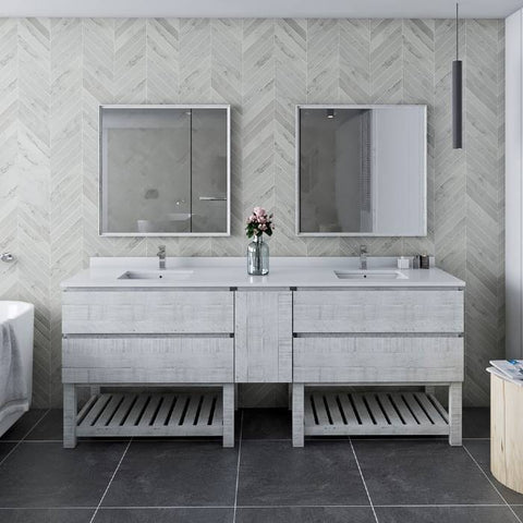 Image of Fresca Formosa 82" Rustic White Freestanding Open Bottom Double Sink Modern Bathroom Base Cabinet | FCB31-361236RWH-FS FCB31-361236RWH-FS