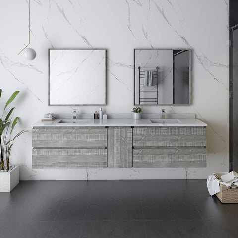 Image of Fresca Formosa 84" Ash Freestanding Double Sink Modern Bathroom Vanity | FCB31-361236ASH-FC-CWH-U FCB31-361236ASH-FC-CWH-U