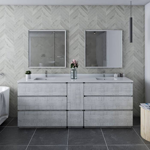 Image of Fresca Formosa 84" Ash Freestanding Double Sink Modern Bathroom Vanity | FCB31-361236RWH-FC-CWH-U FCB31-361236RWH-FC-CWH-U