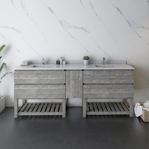 Image of Fresca Formosa 84" Ash Freestanding Open Bottom Double Sink Modern Bathroom Vanity | FCB31-361236ASH-FS-CWH-U FCB31-361236ASH-FS-CWH-U