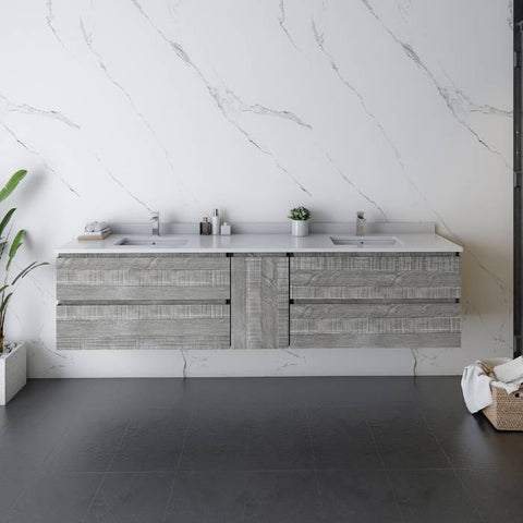 Image of Fresca Formosa 84" Ash Wall Hung Double Sink Modern Bathroom Vanity | FCB31-361236ASH-CWH-U FCB31-361236ASH-CWH-U