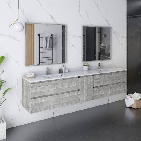Image of Fresca Formosa 84" Ash Wall Hung Double Sink Modern Bathroom Vanity | FCB31-361236ASH-CWH-U FCB31-361236ASH-CWH-U