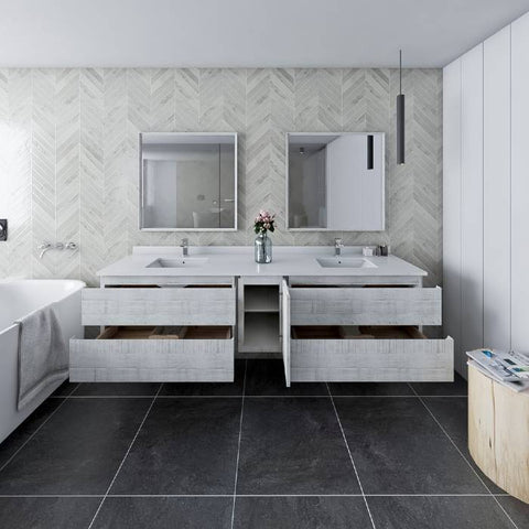 Image of Fresca Formosa 84" Ash Wall Hung Double Sink Modern Bathroom Vanity | FCB31-361236RWH-CWH-U FCB31-361236RWH-CWH-U