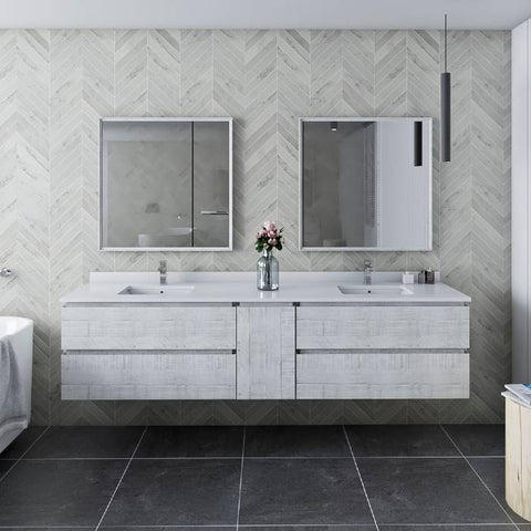 Image of Fresca Formosa 84" Ash Wall Hung Double Sink Modern Bathroom Vanity | FCB31-361236RWH-CWH-U FCB31-361236RWH-CWH-U