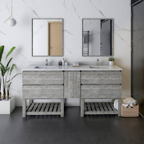 Image of Fresca Formosa Modern 72" Ash Freestanding Double Sink Vanity Set w/ Open Bottom | FVN31-301230ASH-FS