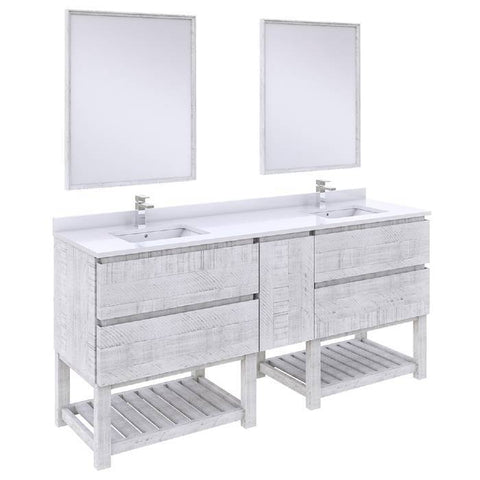 Image of Fresca Formosa Modern 72" Rustic White Floor Standing Double Sink Vanity Set w/ Open Bottom | FVN31-301230RWH-FS