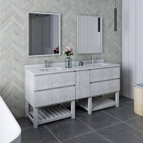 Image of Fresca Formosa Modern 72" Rustic White Floor Standing Double Sink Vanity Set w/ Open Bottom | FVN31-301230RWH-FS