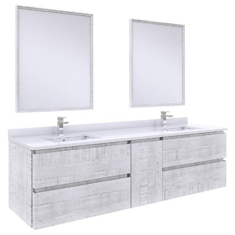 Image of Fresca Formosa Modern 72" Rustic White Wall Mount Double Sink Vanity Set | FVN31-301230RWH FVN31-301230RWH