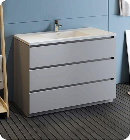 Image of Fresca Lazzaro 48" Gray Free Standing Modern Bathroom Cabinet w/ Integrated Sink | FCB9348GR-I