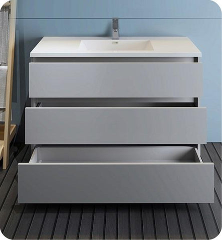 Image of Fresca Lazzaro 48" Gray Free Standing Modern Bathroom Cabinet w/ Integrated Sink | FCB9348GR-I