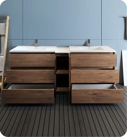 Image of Fresca Lazzaro 84" Rosewood Free Standing Double Sink Modern Bathroom Cabinet w/ Integrated Sinks | FCB93-361236RW-D-I