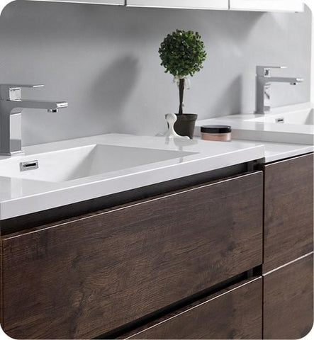 Image of Fresca Lazzaro 84" Rosewood Free Standing Double Sink Modern Bathroom Cabinet w/ Integrated Sinks | FCB93-361236RW-D-I