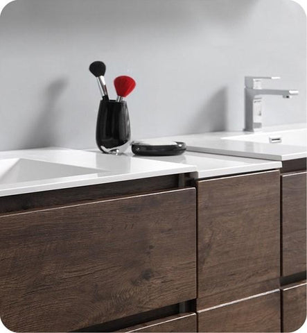 Image of Fresca Lazzaro 84" Rosewood Free Standing Double Sink Modern Bathroom Cabinet w/ Integrated Sinks | FCB93-361236RW-D-I