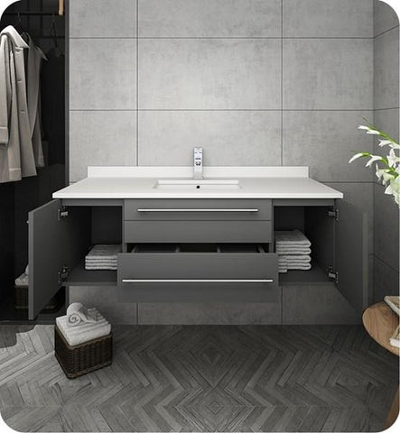 Image of Fresca Lucera 48" Gray Wall Hung Modern Bathroom Cabinet w/ Top & Undermount Sink | FCB6148GR-UNS-CWH-U
