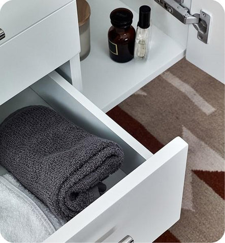 Image of Fresca Lucera 48" White Wall Hung Modern Bathroom Cabinet w/ Top & Vessel Sink | FCB6148WH-VSL-CWH-V