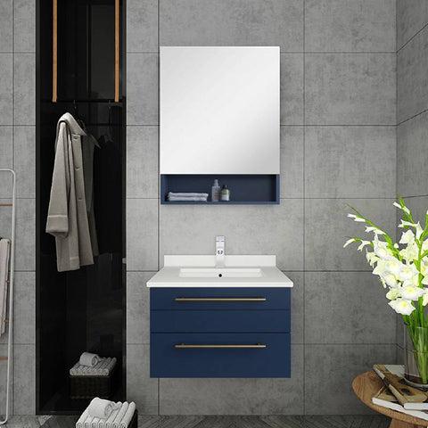 Image of Fresca Lucera Modern 24" Royal Blue Wall Hung Undermount Sink Bathroom Cabinet | FCB6124RBL-UNS FCB6124RBL-UNS