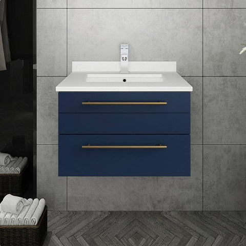 Image of Fresca Lucera Modern 24" Royal Blue Wall Hung Undermount Sink Bathroom Vanity | FCB6124RBL-UNS-CWH-U