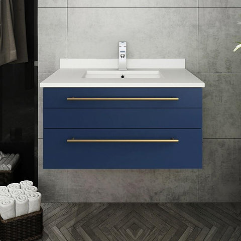Image of Fresca Lucera Modern 30" Royal Blue Wall Hung Undermount Sink Bathroom Cabinet | FCB6130RBL-UNS