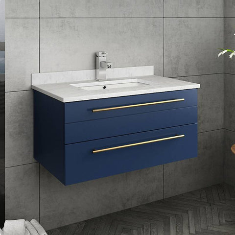 Image of Fresca Lucera Modern 30" Royal Blue Wall Hung Undermount Sink Bathroom Vanity | FCB6130RBL-UNS-CWH-U
