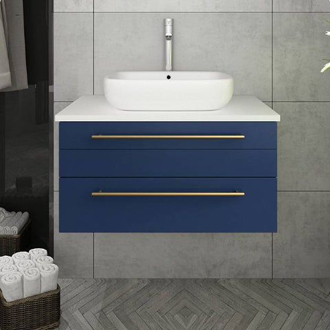 Image of Fresca Lucera Modern 30" Royal Blue Wall Hung Vessel Sink Bathroom Cabinet | FCB6130RBL-VSL FCB6130RBL-VSL