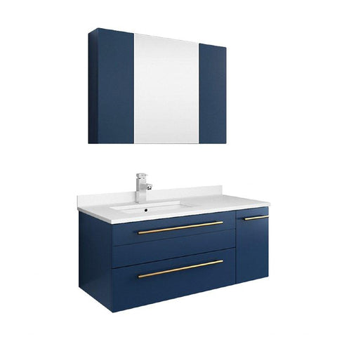 Image of Fresca Lucera Modern 30" Royal Blue Wall Hung Vessel Sink Bathroom Vanity Set- Left Version FVN6136RBL-UNS-L