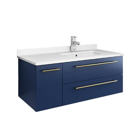 Image of Fresca Lucera Modern 36" Royal Blue Wall Hung Undermount Sink Bathroom Vanity- Right Version | FCB6136RBL-UNS-R-CWH-U